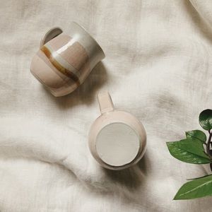 〰️SOLD 〰️  Ceramic Tan, Pink, & Cream Coffee Mugs